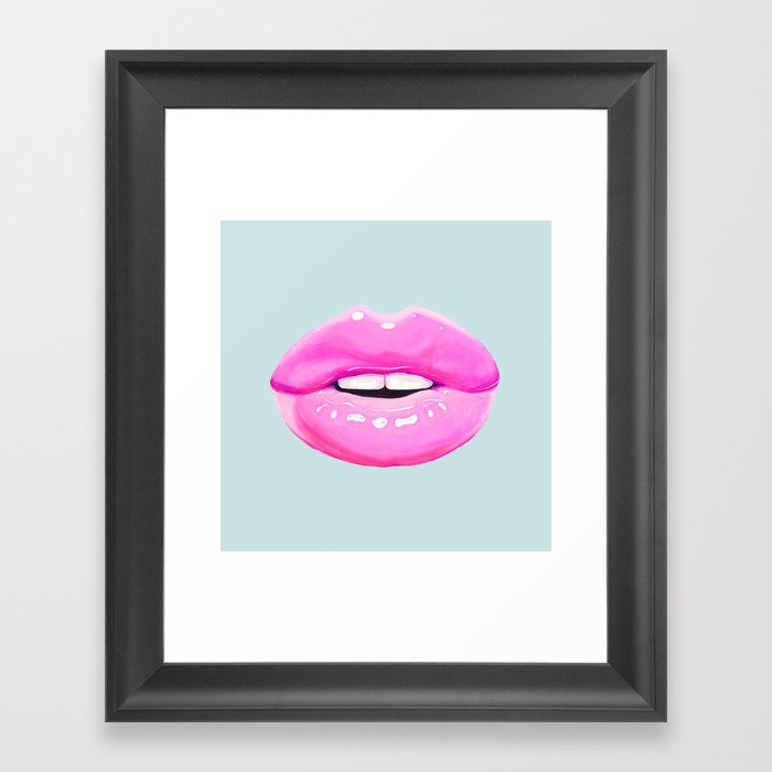 Fashion pink lips Framed Art Print
