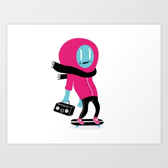 Alien on skateboard Art Print