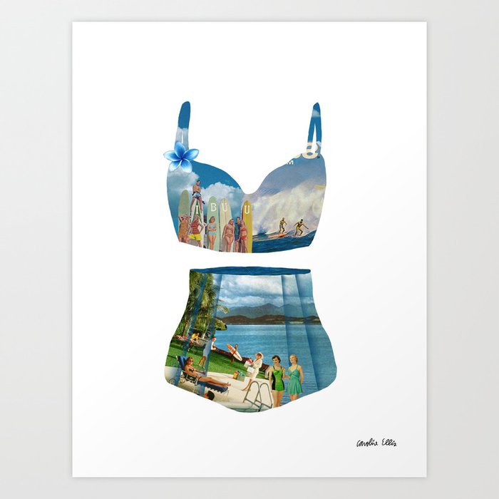 Blue Retro Bikini Art Print