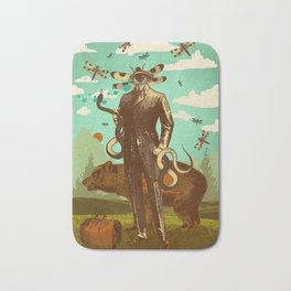 THE SNAKE WRANGLER Bath Mat | Hills, Vintage, Design, Surreal, Curated, Colorful, Collage, Salesman, Pacificnorthwest, Portland 