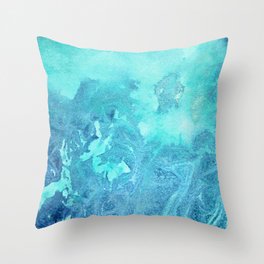 Caribbean Island Coral Pattern Print with Turquoise and Blue Colors Throw Pillow