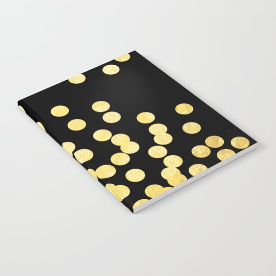 Cruz - Gold Foil Dots on Black - Scattered gold dots, polka dots, dots by Charlotte Winter Notebook