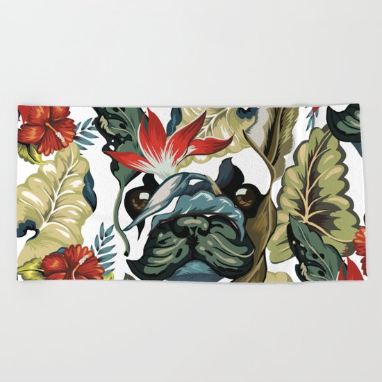 Tropical Frenchie Beach Towel