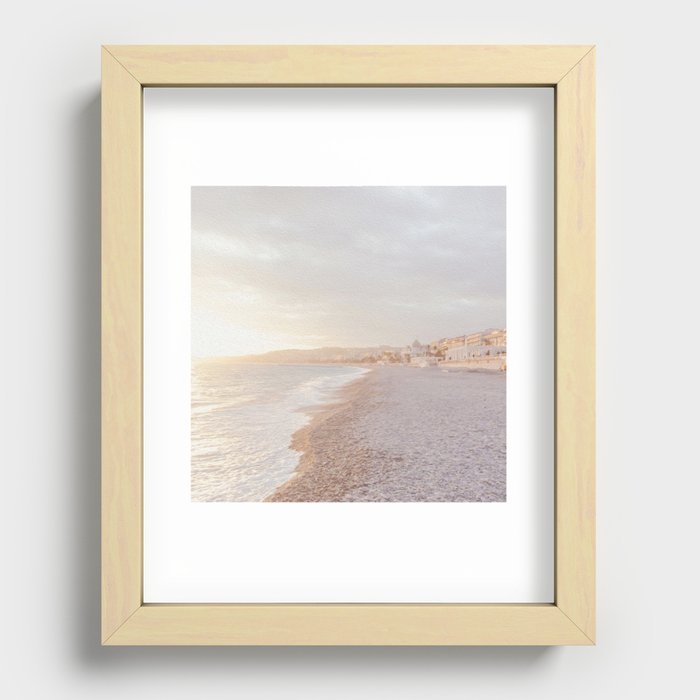 Nice (France) shoreline at sunset Recessed Framed Print