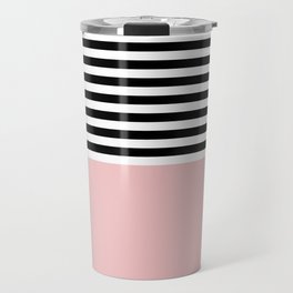 Baby Pink With Black and White Stripes Travel Mug