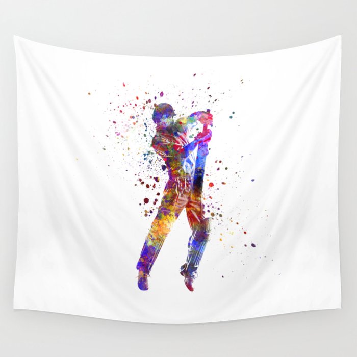 Watercolor cricket player Wall Tapestry