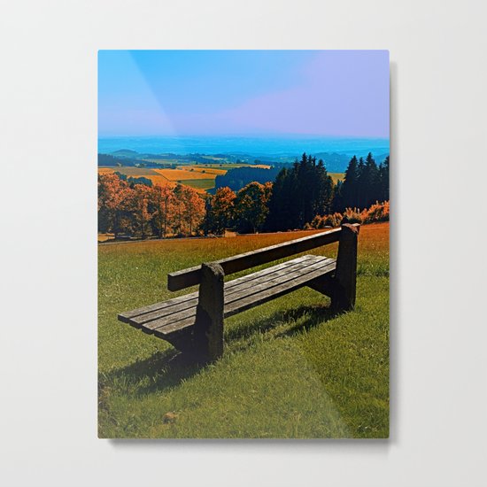 Summertime scenery and the bench to watch it Metal Print