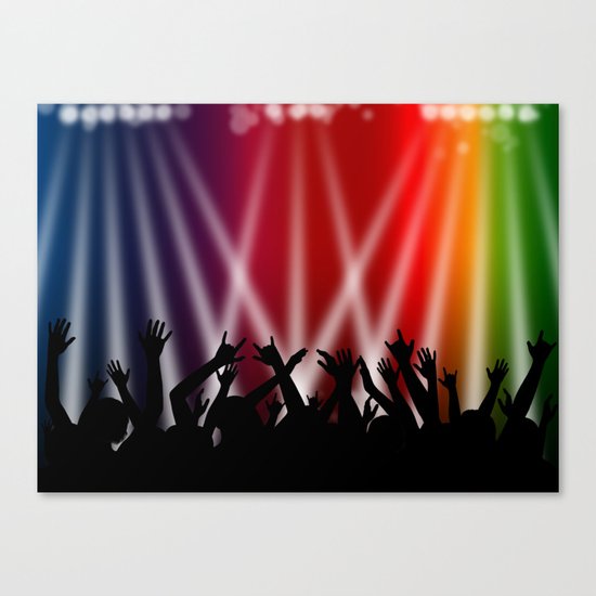 Dancing Crowd With Multi Colour and White Spotlights Canvas Print