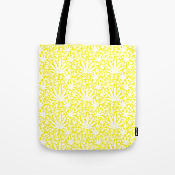 Yellow Cannabis Leaves And Flowers Tote Bag