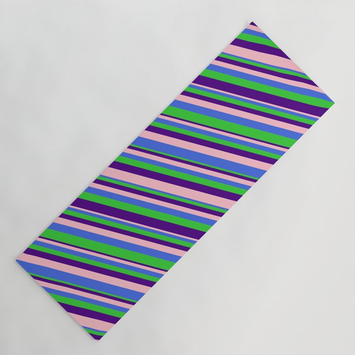 Pink, Royal Blue, Lime Green, and Indigo Colored Lined/Striped Pattern Yoga Mat