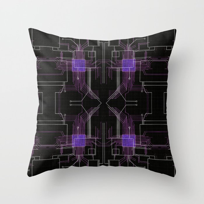 Circuit board purple repeat Throw Pillow