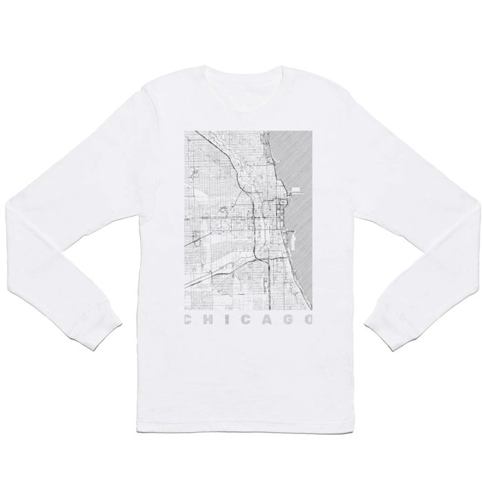Chicago Map Line Long Sleeve T Shirt
