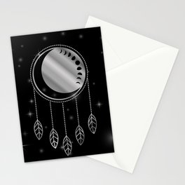 Moon phases dreamcatcher with stars in silver Stationery Card