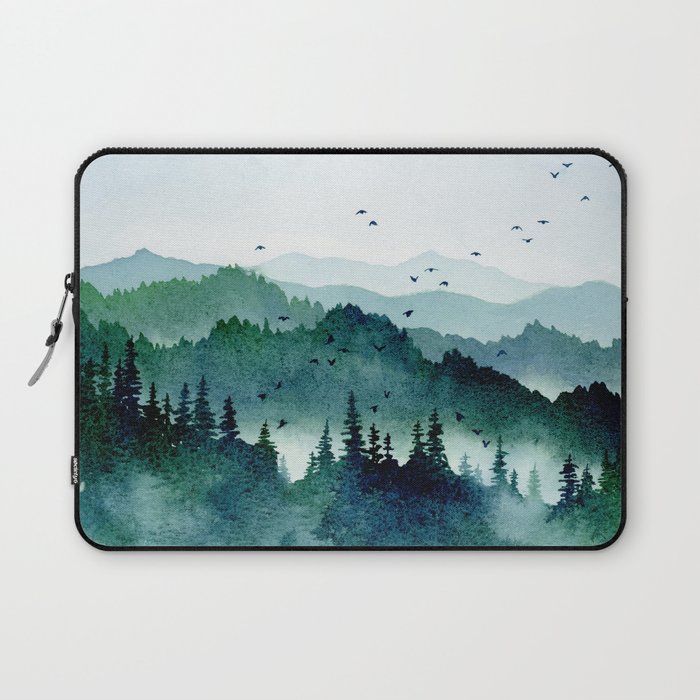 Watercolor Mountains - Handpainted Landscape Art Pine Trees Forest Wanderlust Laptop Sleeve
