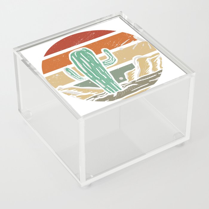 Retro Vintage Cactus Illustration Acrylic Box
