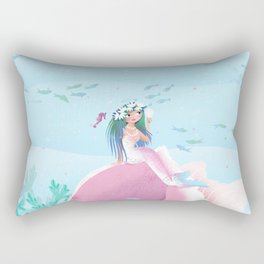 Mermaid admiring herself in a mirror children’s illustration Rectangular Pillow