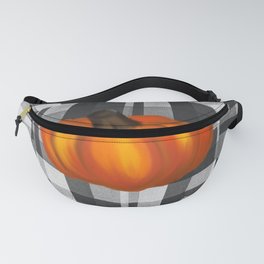 Fall Pumpkin On Gray And White Plaid Bow Design Fanny Pack