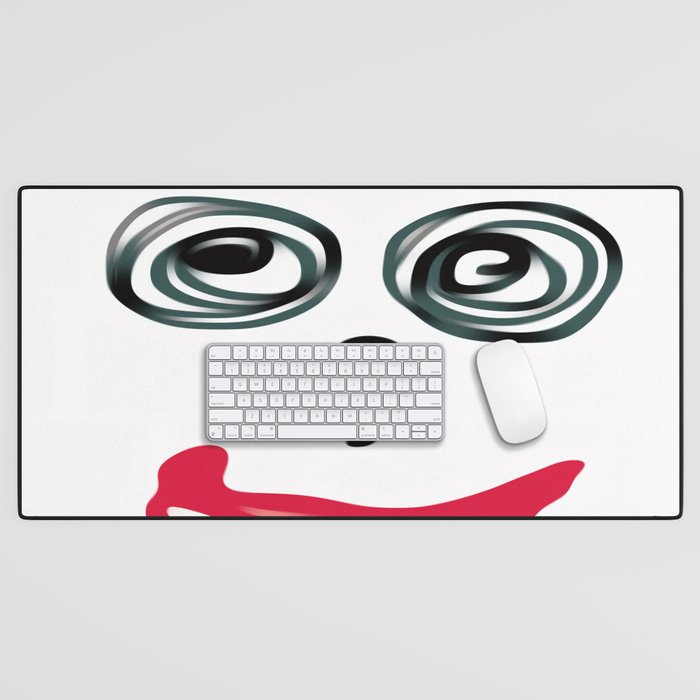 funny face with blue background and red lip Desk Mat by TimLA