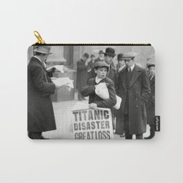 1912 London newspaper boy sinking of the RMS T.i.t.a.n.t.i.c headline black and white historical photograph - photography - photographs Carry-All Pouch