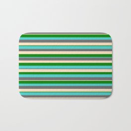 [ Thumbnail: Green, Turquoise, Dim Grey, and Bisque Colored Striped/Lined Pattern Bath Mat ]