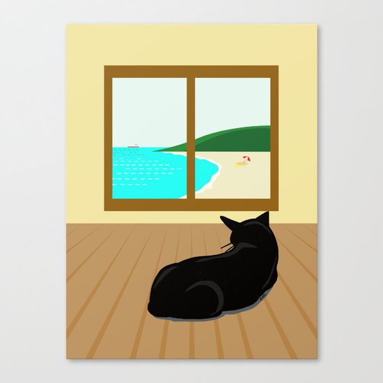 Landscape and cat Canvas Print