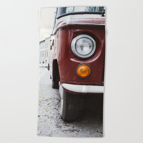 Retro Red Car Beach Towel