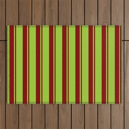 [ Thumbnail: Green and Maroon Colored Striped Pattern Outdoor Rug ]