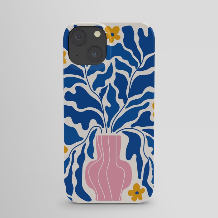 Summer Bloom: Electric Blue Leaves & Golden Poppies iPhone Case