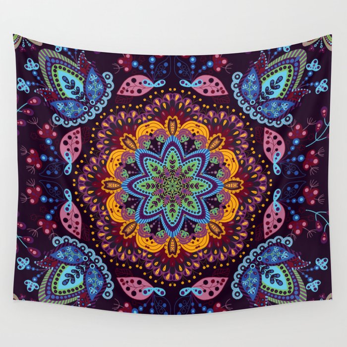 Boho Colorful Gypsy Mandala Wall Tapestry by FolkNFunky Society6