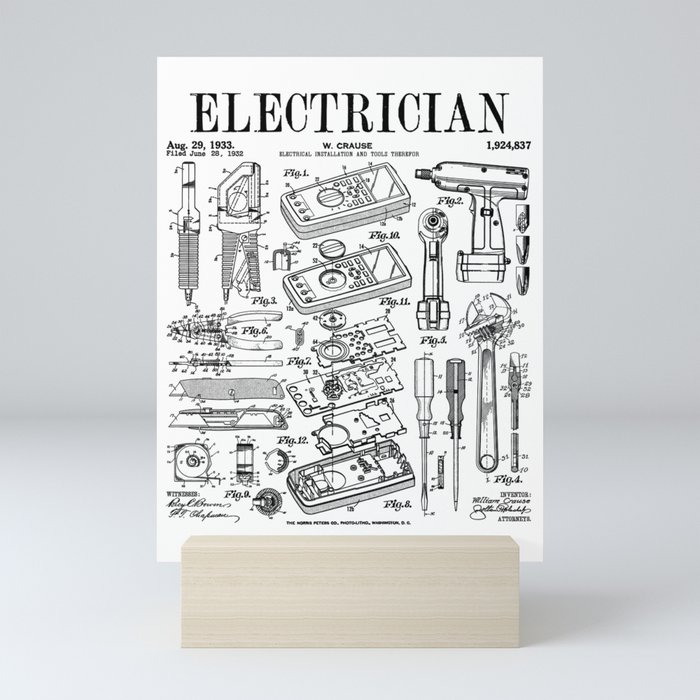 Electrician Electrical Worker Tools Vintage Patent Print Mini Art Print