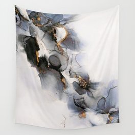Waterfall Butterflies Fluid Abstract Art Blue and Gold Wall Tapestry