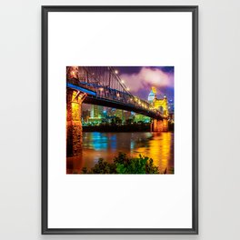Vivid Light At The John Roebling Bridge - Cincinnati Ohio Framed Art Print