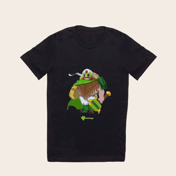 Society6 Graphic T Shirt Graphic T Shirt Duolingo Character Imaginged by Brahim Bensehoul Black Medium Classic T shirts Full Front Graphic
