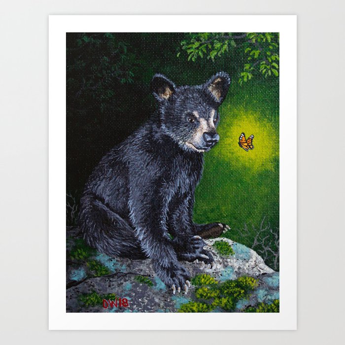 Bear Cub With Butterfly Art Print By Danwallfineart Society6