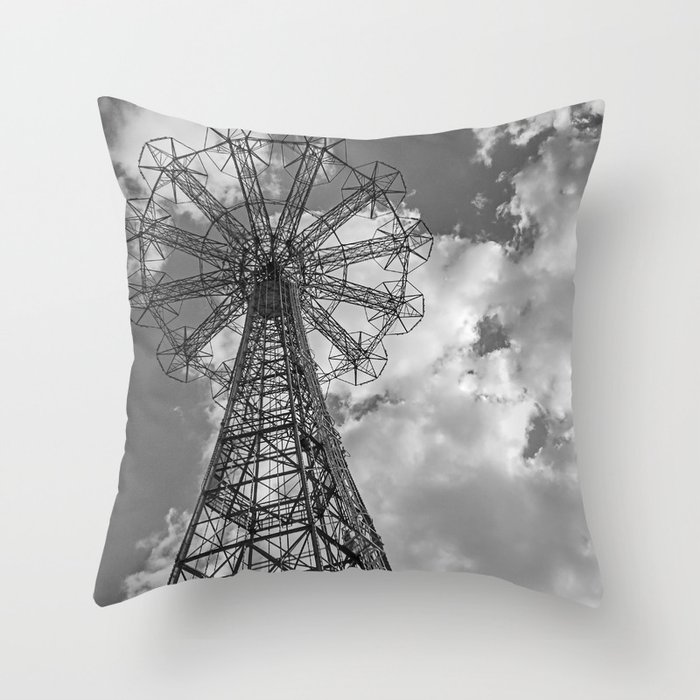 Coney Island Parachute Jump. Black and white photography Throw Pillow