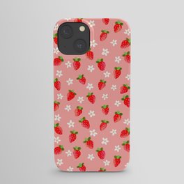 Strawberry Pattern- Pink Background iPhone Case