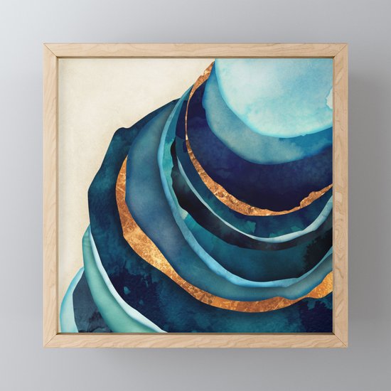 Abstract Blue With Gold Framed Mini Art Print By Spacefrogdesigns