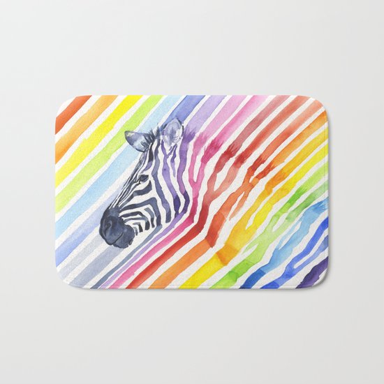 Zebra Rainbow Stripes Colorful Whimsical Animal Bath Mat