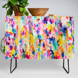 Bright Colorful Abstract Painting in Neons and Pastels Credenza