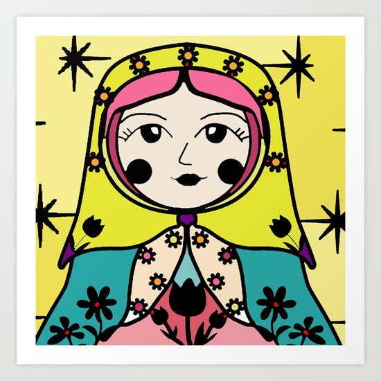 Matryoshka russian doll colorful illustration wall decor - Tatiana Art Print