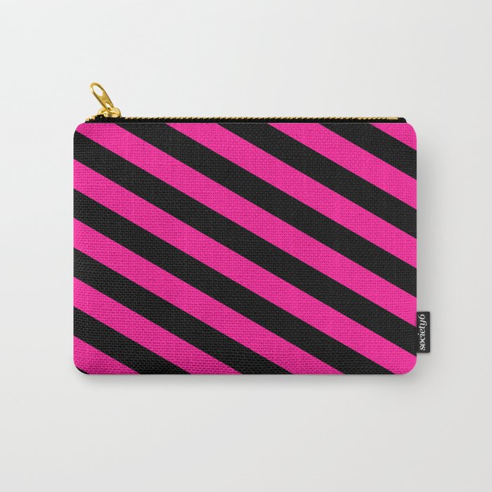 Black and Deep Pink Colored Lines/Stripes Pattern Carry-All Pouch