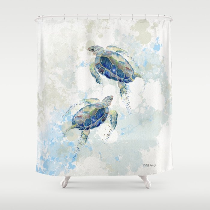 Swimming Together 2 - Sea Turtle Shower Curtain by Melly Terpening