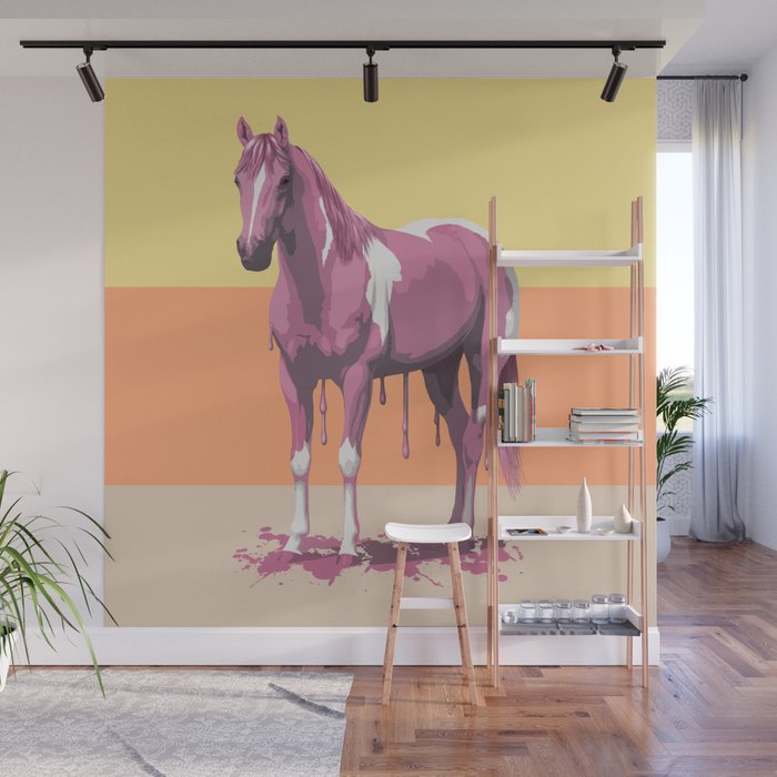 Retro Yellow Orange Pink Pinto Paint Horse Wall Mural
