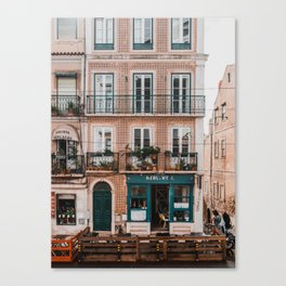 Café in the streets of Lisbon, Portugal | Street travel photography poster Canvas Print