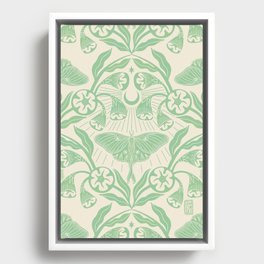 Luna Moth and Moonflowers - Green and Cream Framed Canvas