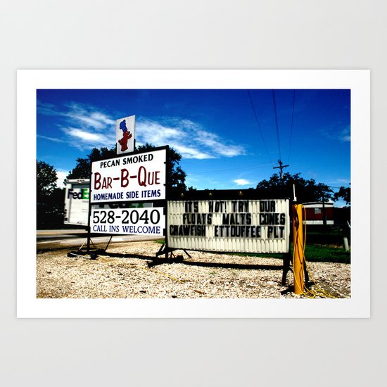 Pecan Smoked BBQ, Louisiana Art Print