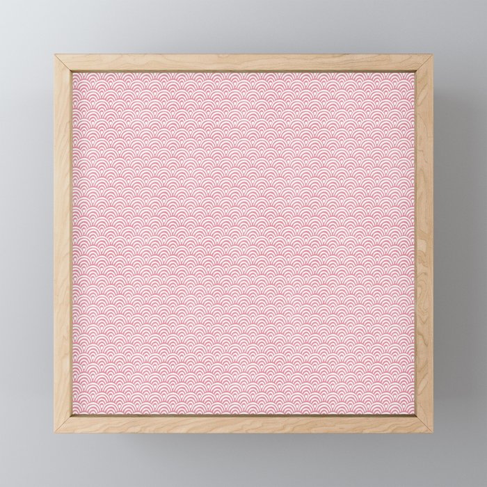 Japanese Seigaiha Wave - Coral Pink - Watercolour Wash Framed Mini Art Print