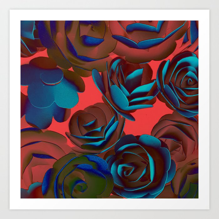 Exposed Red And Blue Roses Pattern Art Print