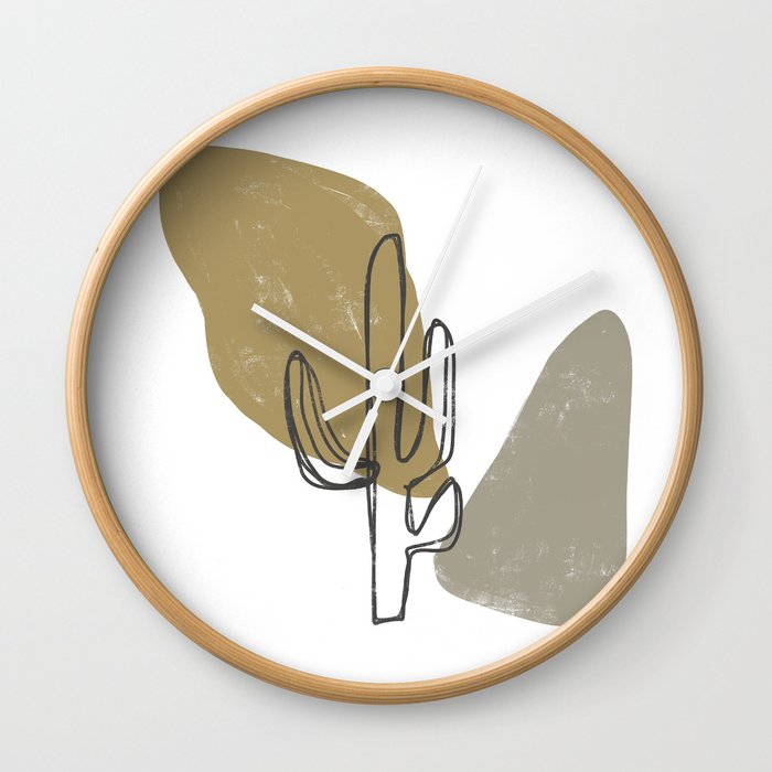 Standing Tall - Minimal Abstract Sketch of a Cactus Plant Wall Clock