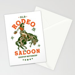 Old Rodeo Saloon: Giddy Up Buttercup. Vintage Cowgirl Pinup Art Stationery Card
